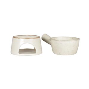MIAH Decor Stoneware Fondue Set with Platter for Tealight (Cream) - Ideal for Serving at Movie Night or Game Night - Image 4