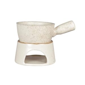 MIAH Decor Stoneware Fondue Set with Platter for Tealight (Cream) - Ideal for Serving at Movie Night or Game Night - Image 2