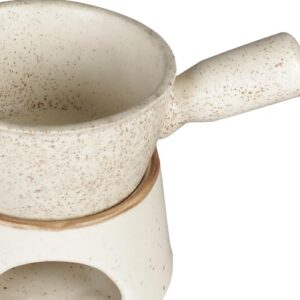 MIAH Decor Stoneware Fondue Set with Platter for Tealight (Cream) - Ideal for Serving at Movie Night or Game Night - Image 3