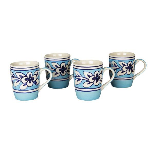 Blue & white hand painted glazed ceramic coffee, chai mugs set of 4 new range - Image 2