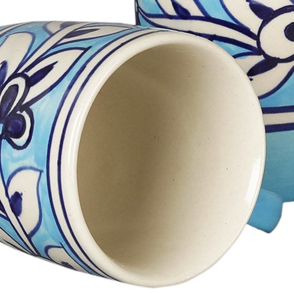 Blue & white hand painted glazed ceramic coffee, chai mugs set of 4 new range - Image 4