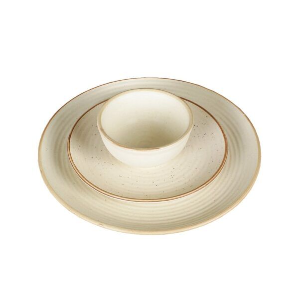MIAH Decor Handcrafted Stoneware Dinner Set-Pack of 12-[4 Dinner Plates; 4 Quarter/Side Plates/ 4 Dinner Bowls/ ]|Cream with Brown Rim|Matte Finish|Ceramic|Microwave, Oven, Freez - Image 4