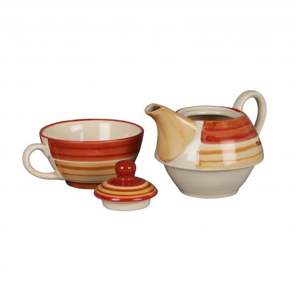 Brown cream designer- tri color  pattern ceramic chai coffee serving  kettle & mug set sale - Image 5