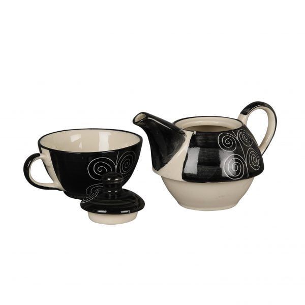 Royal blue black cream designer stoneware ceramic chai coffee serving  kettle & mug set online - Image 5