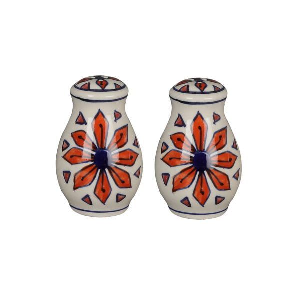 Orange-blue-white ceramic hand painted salt & pepper shakers for sale - Image 2