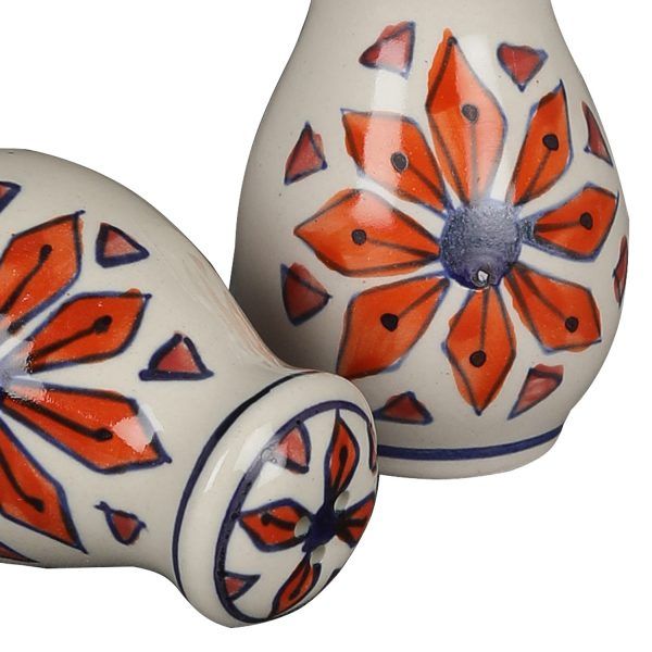 Orange-blue-white ceramic hand painted salt & pepper shakers for sale - Image 3