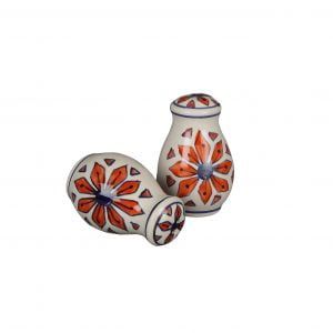 Orange-blue-white ceramic hand painted salt & pepper shakers for sale - Image 4
