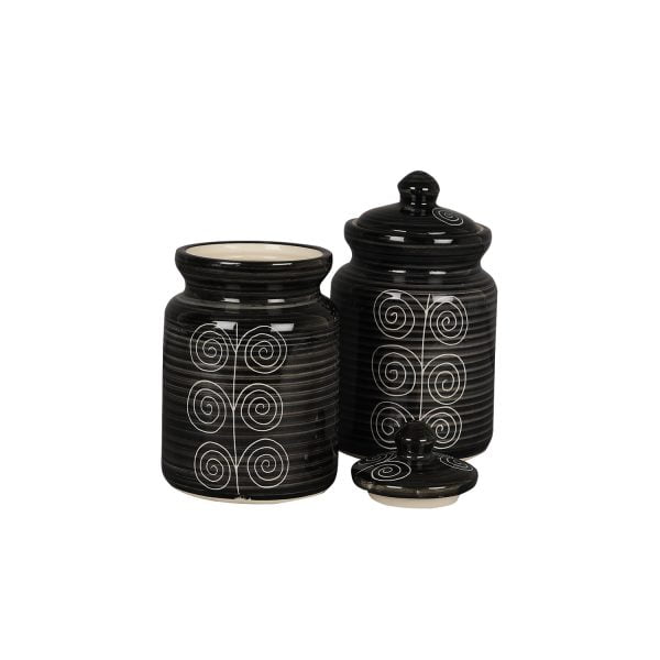 Glossy black color with white paint designer ceramic cookies jar -set of 2 - best looking premium ceramic tableware - Image 2