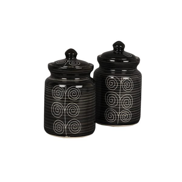 Glossy black color with white paint designer ceramic cookies jar -set of 2 - best looking premium ceramic tableware - Image 4