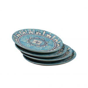 Blue color designer funky hand-painted 10-inch  ceramic dinner plates (set of 4) for sale online - Image 2