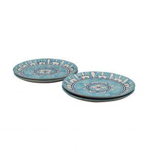 Blue color designer funky hand-painted 10-inch  ceramic dinner plates (set of 4) for sale online - Image 3