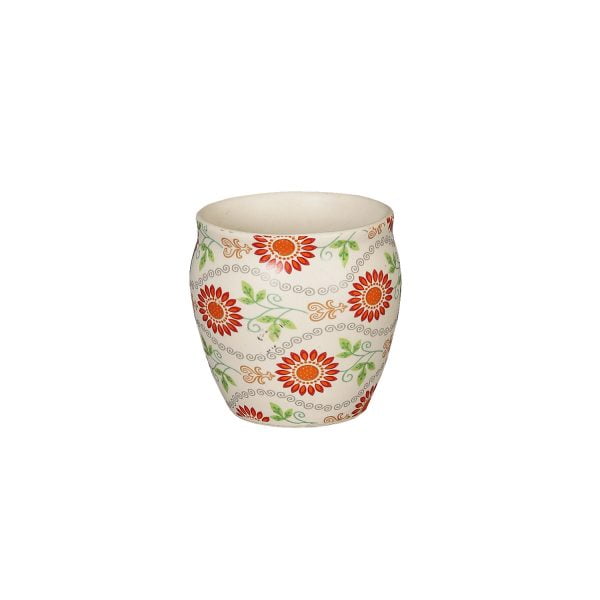 Orange  green floral patterned white matte finish decal ceramic kullad mugs for chai coffee serving -set of 6 - Image 5