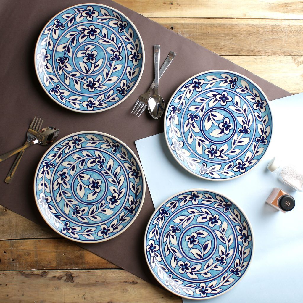 Blue hand-painted 10-inch ceramic dinner plates (set of 4) Buy Online