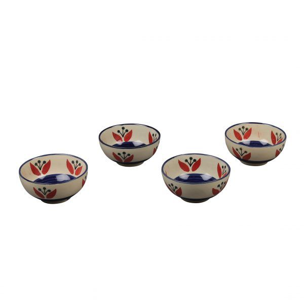 Blue color fine design hand-painted designer 4-inch  ceramic dinner bowls  set of 4 for sale online - Image 3