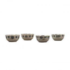 Handcrafted Decal Black Flowers 4 -inch  Ceramic Dinner Bowls-Set of 4 - Image 2