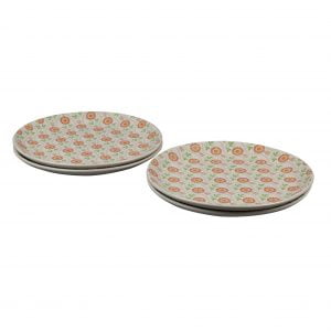 Handcrafted Decal Rust Flowers  10-inch  Ceramic Dinner Plates -Set of 4 - Image 3