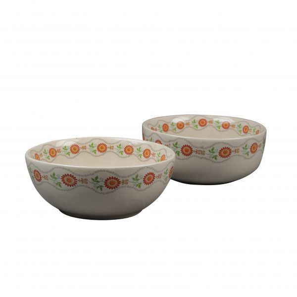 Handcrafted Decal Rust Flowers 7 -inch  Ceramic Serving bowls -Set of 2 - Image 3