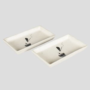 Trendy black -cream designer printed matte finish 6"x4" serving platter -set of 2, exclusively designed by miah d?cor - Image 2