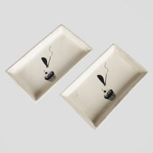 Trendy black -cream designer printed matte finish 6"x4" serving platter -set of 2, exclusively designed by miah d?cor - Image 3
