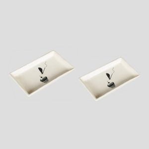 Trendy black -cream designer printed matte finish 6"x4" serving platter -set of 2, exclusively designed by miah d?cor - Image 4