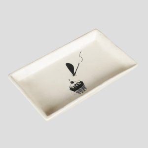 Trendy black -cream designer printed matte finish 6"x4" serving platter -set of 2, exclusively designed by miah d?cor - Image 5