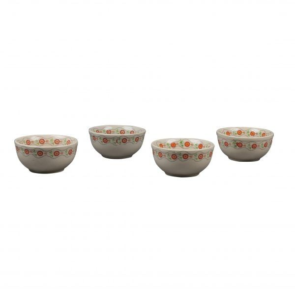 Handcrafted Decal Rust Flowers 4 -inch  Ceramic Dinner Bowls-Set of 4 - Image 2