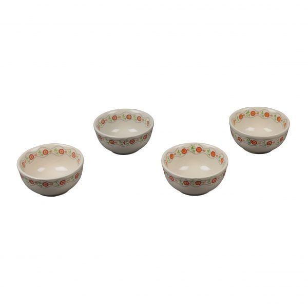 Handcrafted Decal Rust Flowers 4 -inch  Ceramic Dinner Bowls-Set of 4 - Image 3