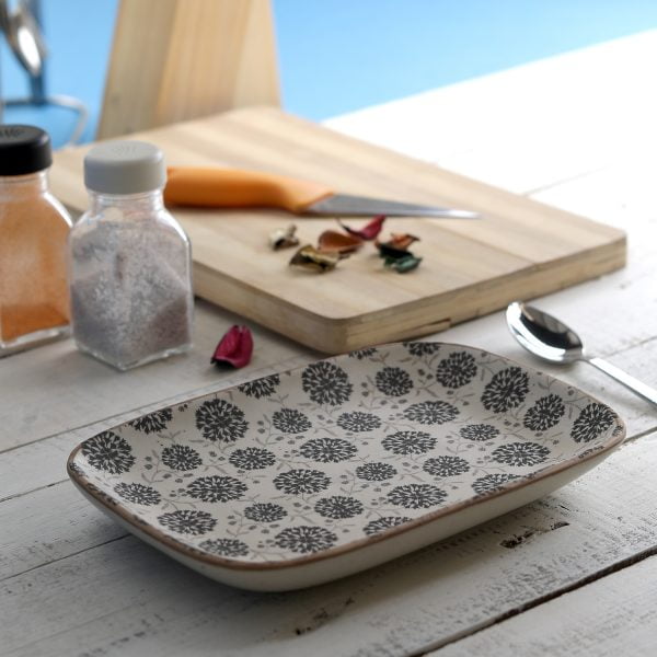 Handcrafted Decal Black Flowers Nut Tray -Set of 2