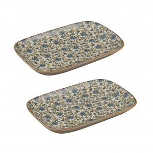 Handcrafted Ceramic  Green Flowers Nut Serving Tray Decal  ( Set of 2) - Image 3