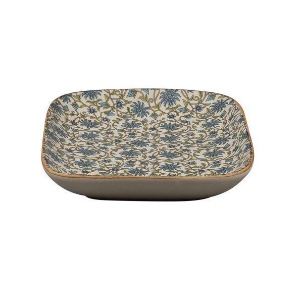 Handcrafted Ceramic  Green Flowers Nut Serving Tray Decal  ( Set of 2) - Image 5