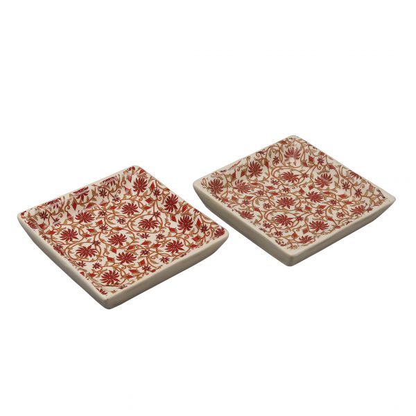 Handcrafted Decal Cherry  4 "x4" Ceramic Platter -Set of 2 - Image 3