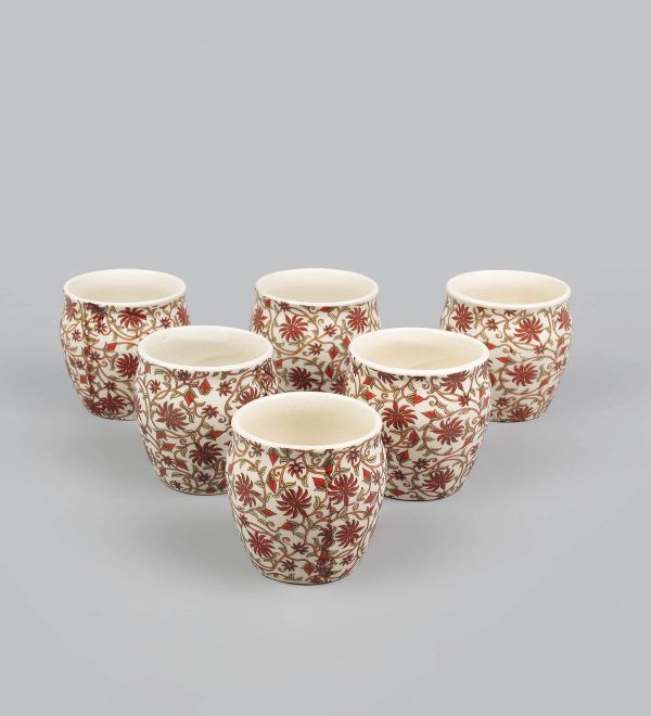 Brown - cream matte finish hand painted ceramic kullad mugs-set of 6, luxury serveware - Image 5