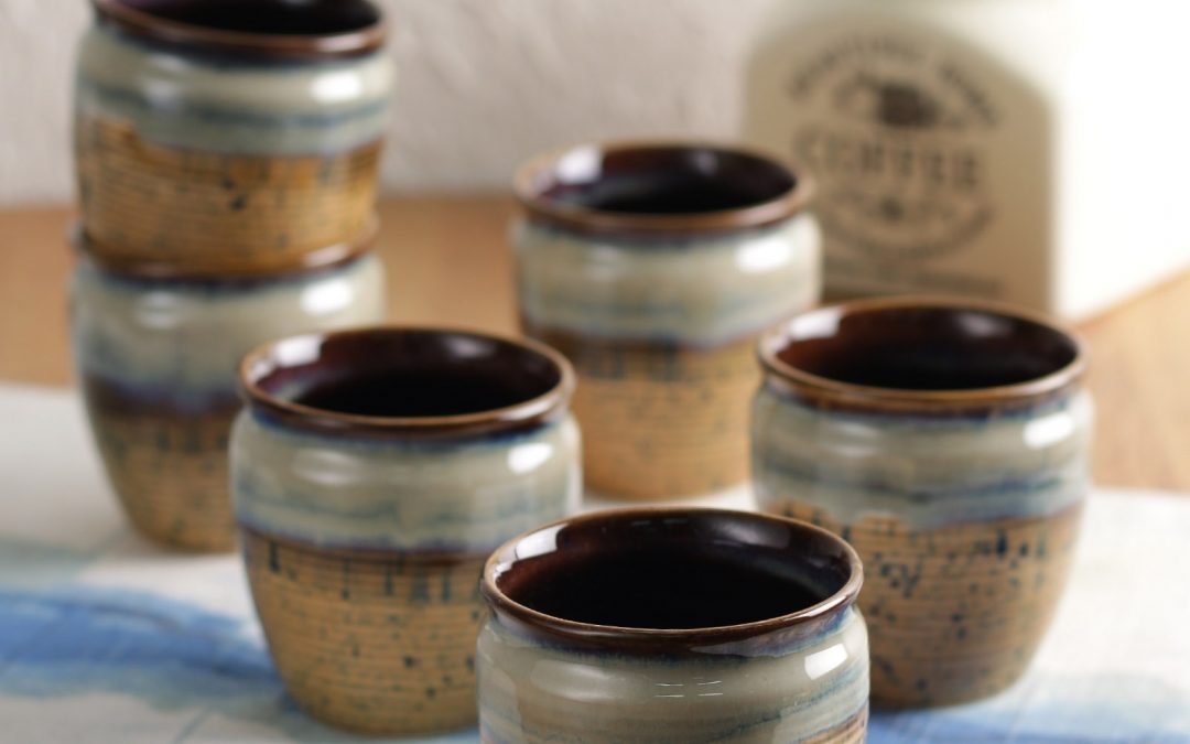 Handcrafted Stoneware Cream/Black Platters  ( Set of 2)