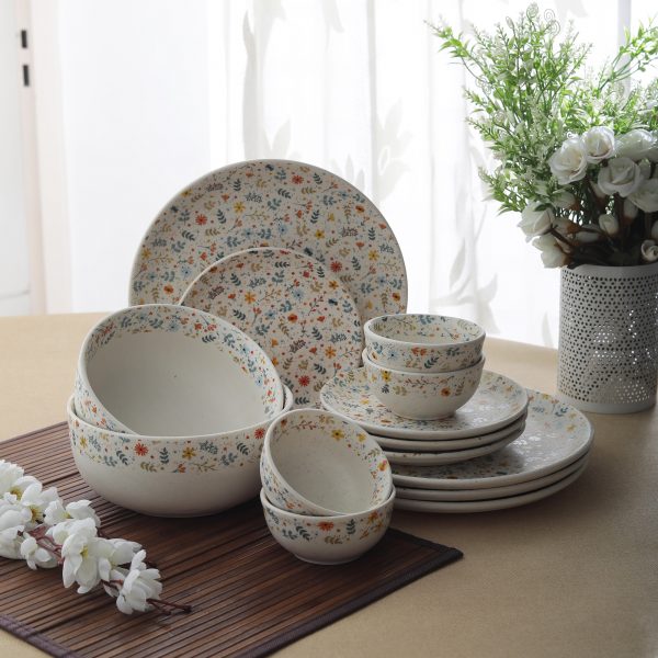 Handcrafted Spring Collection- Stoneware Dinner Set -Pack Of 14