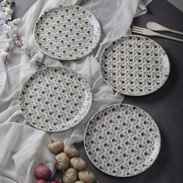 Handcrafted Meadow Fresh Collection- Stoneware Dinner Plates (10" Dia)-Set Of 4