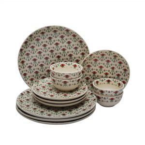 MIAH Decor Handcrafted Floral Ceramic/Stoneware Dinner Set-Set of 12-[4 Dinner Plates; 4 Quarter/Side Plates/ 4 Dinner Bowls] ;Multicolour Matte Finish-Microwave/Oven/Freezer/Dishware Safe-(MD-276) - Image 2