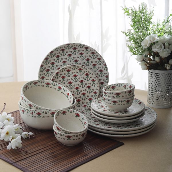 Handcrafted Meadow Fresh Collection- Stoneware Dinner Set -Pack Of 14