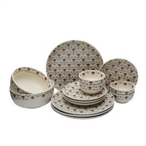 MIAH Decor Handcrafted Floral Ceramic/Stoneware Dinner Set-Pack of 14-[4 Dinner Plates; 4 Quarter/Side Plates/ 4 Dinner Bowls/ 2 Serving Bowls] Matte Finish-Microwave/Oven/Freezer/Dishware Safe - Image 2