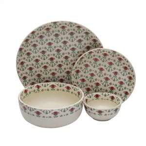 MIAH Decor Handcrafted Floral Ceramic/Stoneware Dinner Set-Pack of 14-[4 Dinner Plates; 4 Quarter/Side Plates/ 4 Dinner Bowls/ 2 Serving Bowls] Matte Finish-Microwave/Oven/Freezer/Dishware Safe - Image 3