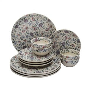 MIAH Decor Handcrafted Floral Ceramic/Stoneware Dinner Set-Pack of 12-[4 Dinner Plates; 4 Quarter/Side Plates/ 4 Dinner Bowls] ;Multicolour Matte Finish-Microwave Oven Freezer Dishware Safe - Image 2