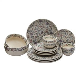 MIAH Decor Handcrafted Floral Ceramic/Stoneware Dinner Set (Red & Grey Collection)-Set of 14-[4 Dinner Plates; 4 Quarter/Side Plates/ 4 Dinner Bowls/ 2 Serving Bowls] ;(MD-286) - Image 2