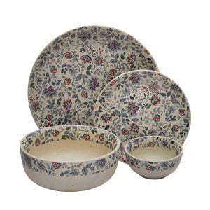 MIAH Decor Handcrafted Floral Ceramic/Stoneware Dinner Set (Red & Grey Collection)-Set of 14-[4 Dinner Plates; 4 Quarter/Side Plates/ 4 Dinner Bowls/ 2 Serving Bowls] ;(MD-286) - Image 3