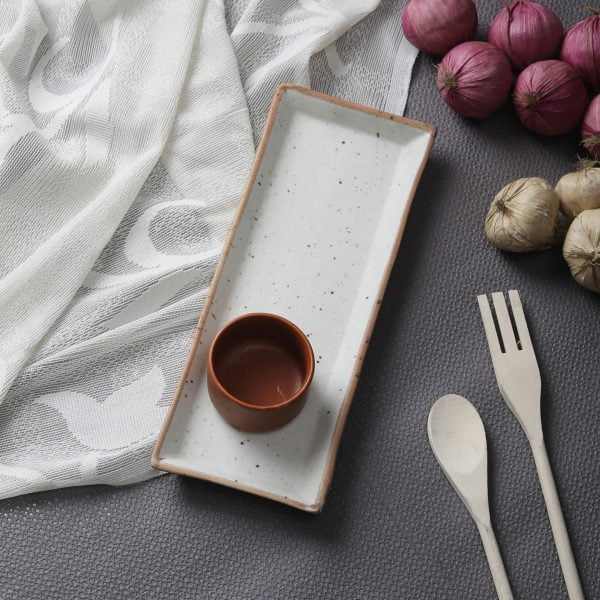 Handcrafted Matt Finish Stoneware Platter with terracota Dip bowl.