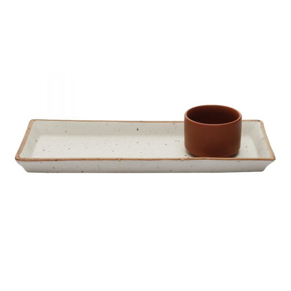 Handcrafted Matt Finish Stoneware Platter with terracota Dip bowl. - Image 2