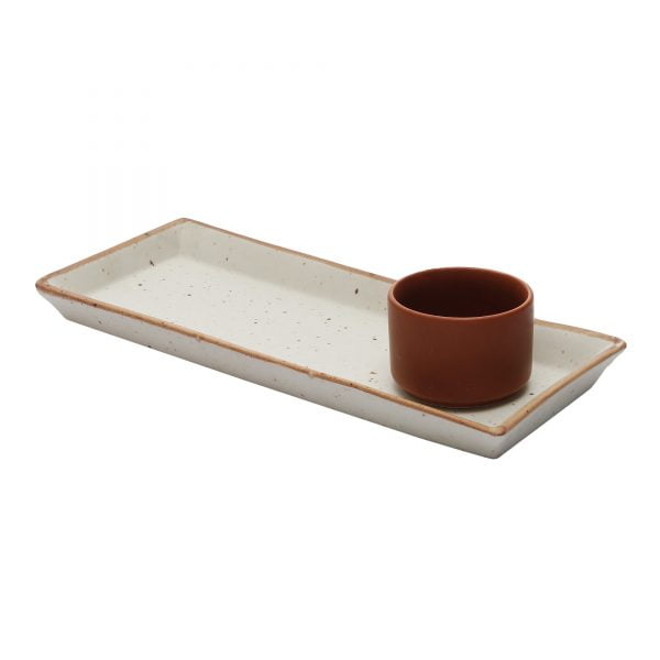 Handcrafted Matt Finish Stoneware Platter with terracota Dip bowl. - Image 3