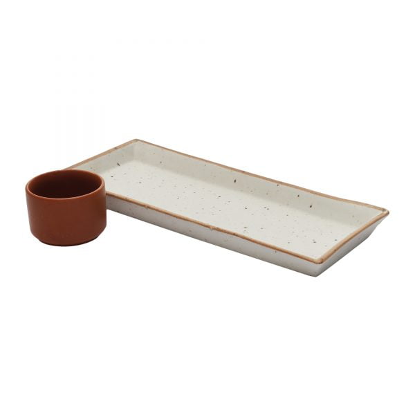 Handcrafted Matt Finish Stoneware Platter with terracota Dip bowl. - Image 4