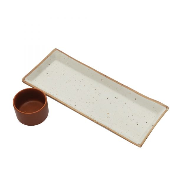 Handcrafted Matt Finish Stoneware Platter with terracota Dip bowl. - Image 5