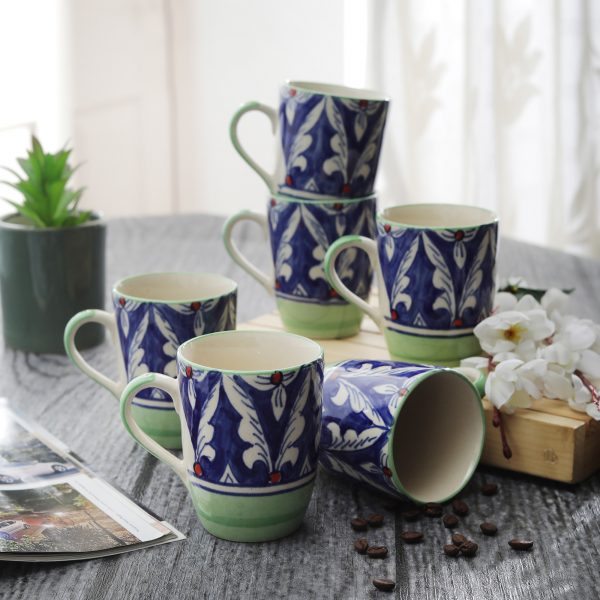 Handpainted  Abstract Galzed Ceramic Mugs-pack of 6