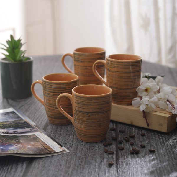 Handmade Ceramic Mustard Liner Mug - Eco Friendly Drinkware -Set Of 4