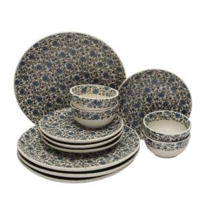 MIAH Decor (MD-310) Handcrafted Floral Ceramic/Stoneware Dinner Set(Bee Balm Collection)-Set of 12-[4 Dinner Plates; 4 Quarter/Side Plates/ 4 Dinner Bowls] ;Multicolour Matte Finish - Image 2
